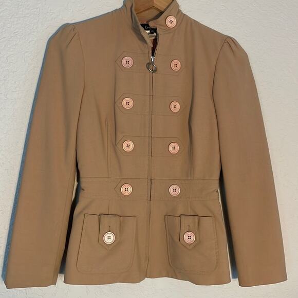 Bebe Military Tan Full Zip Blazer Jacket Military Band Mandarin Collar Twee Y2K - Picture 1 of 6
